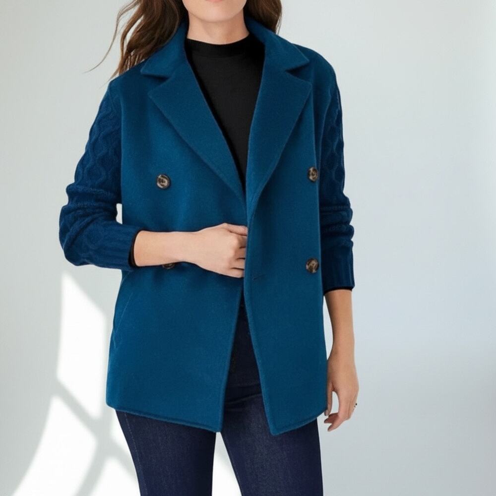 NWT Ann Taylor Mixed Media Cable Coatigan Sweater Jacket Sea Storm Teal small